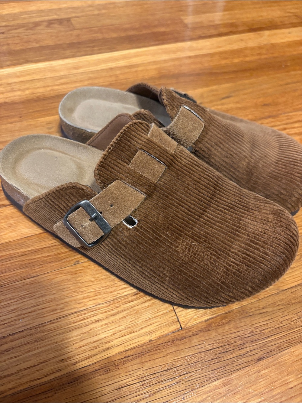 Corduroy Slip-On Clog with Adjustable Buckle in Brown